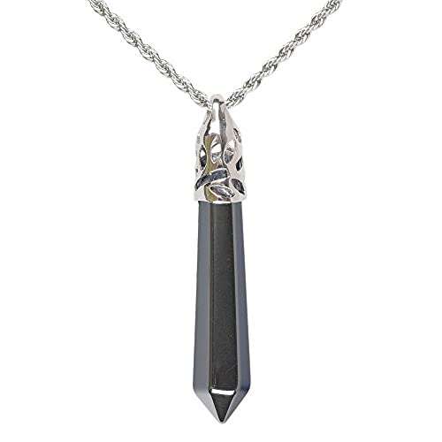 Justinstones Hexagonal Pointed Reiki Chakra Pendant Stainless Steel Chain Necklace 20 Inch Iron Gift Box - color: Hematite