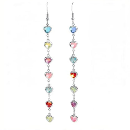 Sparkly Crystal Heart Long Chain Drop Earrings For Women Colorful Love Heart Tassel Statement Dangle Earrings Birthday Prom Jewelry Gifts - color: Silver