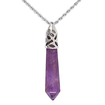 Justinstones Hexagonal Pointed Reiki Chakra Pendant Stainless Steel Chain Necklace 20 Inch Iron Gift Box - color: Amethyst