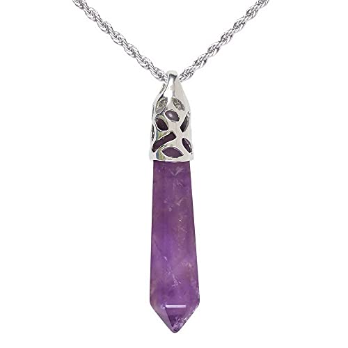 Justinstones Hexagonal Pointed Reiki Chakra Pendant Stainless Steel Chain Necklace 20 Inch Iron Gift Box - color: Amethyst