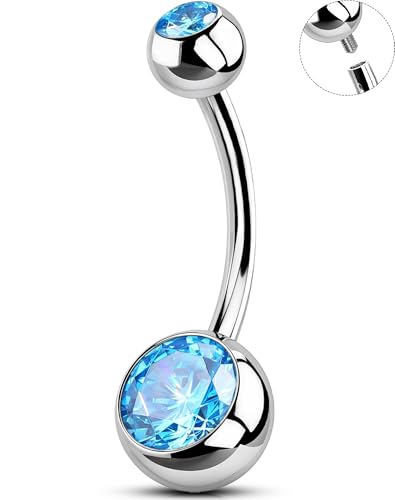 OUFER Belly Button Rings Surgical Steel, Internally Threaded Belly Rings | 14G Belly Piercing Jewelry, 10/12/14/16mm Beachy Belly Button Rings, Silver/Gold Navel Piercing Jewelry For Women Men - color: Blue, size: 14G 14MM