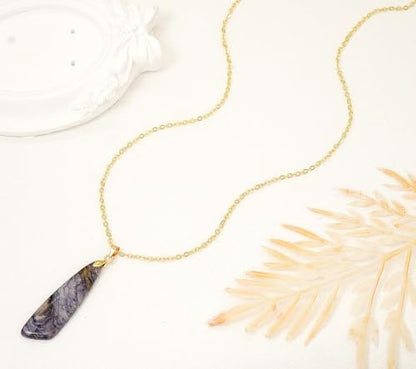 Nature Stone Necklaces for Women Boho Pendant Necklace 18K Gold Chain Necklaces - color: White Blue