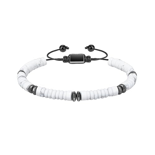 Natural Stone Beaded Bracelet for Men Women Boho Adjustable - color: Howlite