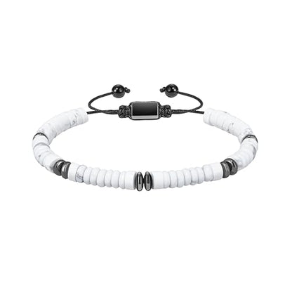 Natural Stone Beaded Bracelet for Men Women Boho Adjustable - color: Howlite