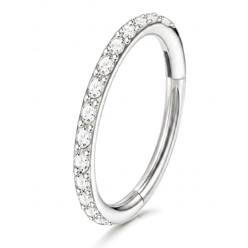 Staligue Nose Hoop ring - 316L Surgical Steel Nose Ring 16/18/20G Hinged Diamond Nose Ring Hoop Septum Clicker Rings Cartilage Earring Helix Rook Tragus Daith Piercing Jewelry for Women 6MM/8MM/10MM/12MM - color: Silver, size: 18G-8MM