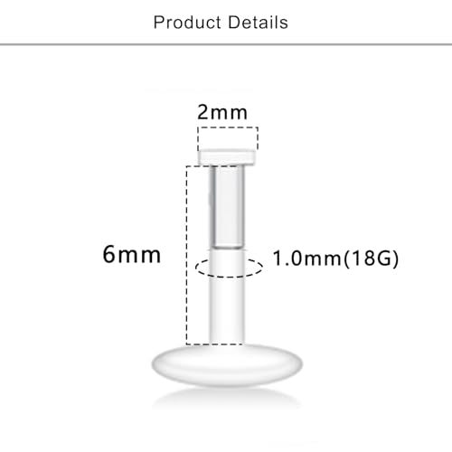 Lcolyoli 30PCS 16G 18G Clear Nose Studs Push Top Piercing Retainers 2mm Flat & Ball Top Bioflex Lip Rings Labret Retainer for Women Men 6-10mm Bar Length - color: Flat Top-30Pcs-18G-1/4"