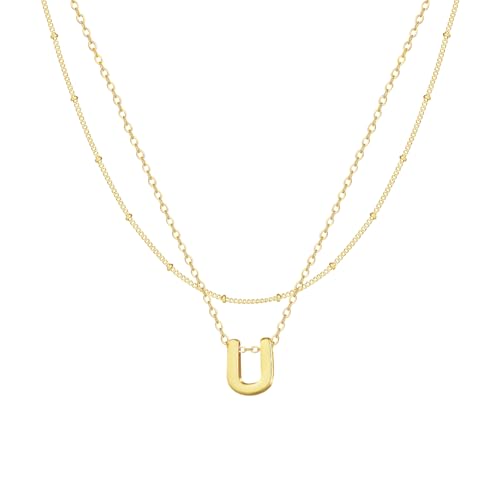 Gold Initial Necklaces for Women, 14k Gold Plated Round Letter A-Z Pendant Necklace Trendy Capital Monogram Necklace Dainty Name Pendant Necklace for Women Jewelry Gifts - style: Gold U