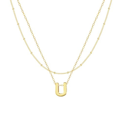 Gold Initial Necklaces for Women, 14k Gold Plated Round Letter A-Z Pendant Necklace Trendy Capital Monogram Necklace Dainty Name Pendant Necklace for Women Jewelry Gifts - style: Gold U