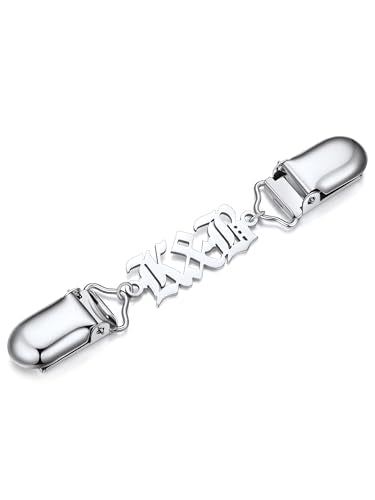 Custom4U Personalized Sweater Clips for Cardigans, Custom Name Initials Cinch Clip, Stainless Steel Dress Clips Back Cinch Shirt Clips for Women Clothing, Shawl Dress Shirts Cincher Small Brooch Jewelry Gifts - color: Steel Color-Old English Font
