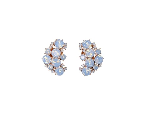 Faship Gorgeous Clip Ons Floral Earrings - color: Light Sapphire Opal / Rose gold plated