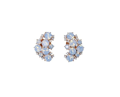 Faship Gorgeous Clip Ons Floral Earrings - color: Light Sapphire Opal / Rose gold plated