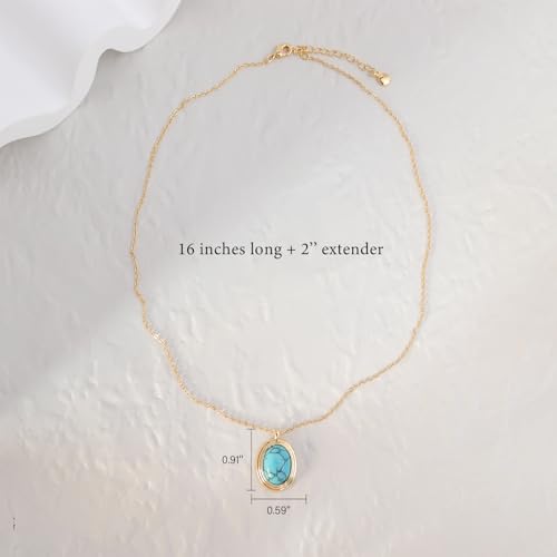 Jean Beau Gold Stone Pendant Necklaces for Women, Chunky Gemstone Dangle Necklace Wedding Prom Fashion Jewelry Gift - color: Turquoise
