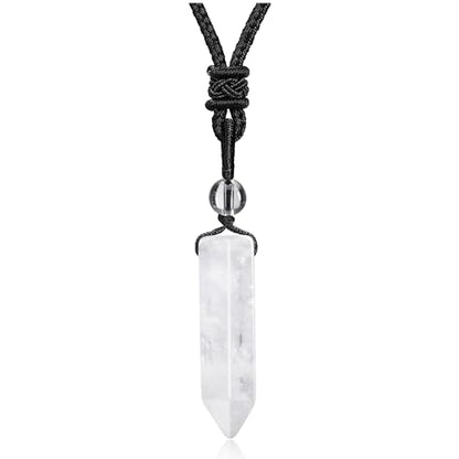 Top Plaza Healing Crystal Stone Necklaces for Men Hexagonal Pendant Necklaces Adjustable Braided Rope Natural Gemstone Necklace Jewelry Christmas Gift for Dad, Husband - color: Clear Quartz