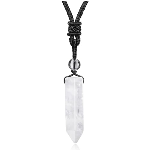 Top Plaza Healing Crystal Stone Necklaces for Men Hexagonal Pendant Necklaces Adjustable Braided Rope Natural Gemstone Necklace Jewelry Christmas Gift for Dad, Husband - color: Clear Quartz