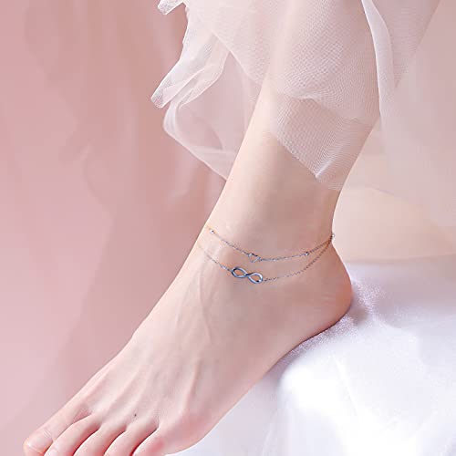 Anklet for Women 925 Sterling Silver Foot Adjustable Ankle Bracelet Jewelry - style: Infinity Heart