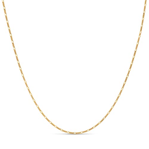 KEZEF Sterling Silver 1.5mm Figaro Chain Necklace for Women - 925 Italian Diamond Cut Chain, Available in Silver, 18K Yellow Gold, Rose Gold, 16-30 Inches - color: 18kt Gold, size: 16 Inch