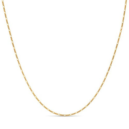 KEZEF Sterling Silver 1.5mm Figaro Chain Necklace for Women - 925 Italian Diamond Cut Chain, Available in Silver, 18K Yellow Gold, Rose Gold, 16-30 Inches - color: 18kt Gold, size: 16 Inch
