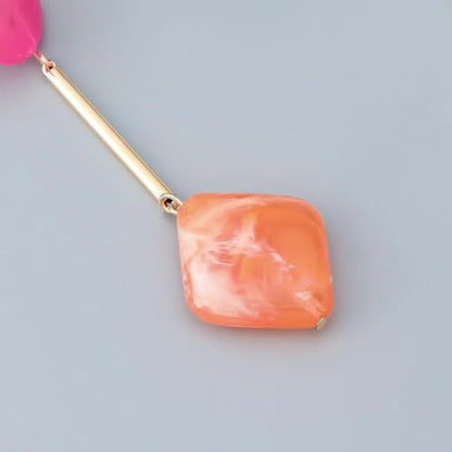 Acrylic Geometric Earrings Round Square Resin Earrings Lightweight Drop Earrings Resin Acetate Drop Dangle Hoop Earrings Long Tassel Fashion Jewelry Hollow Marble Design for Women - color: Colorful