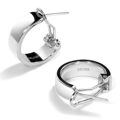 Huggie Hoop Earrings Chunky Gold Hoop Earrings for Women Hypoallergenic Small Hoop Earrings Non Tarnish Everyday Wide Hoop Earrings Gifts(Gold/Silver) - color: Silver