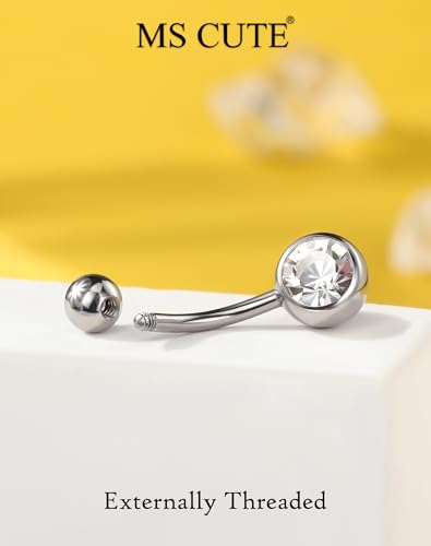 5PCS Belly Button Rings for Women Girls, 14G Surgical Steel Navel Rings Set, Gold & Silver CZ Dangle Body Piercing Jewelry - color: Silver-Butterfly