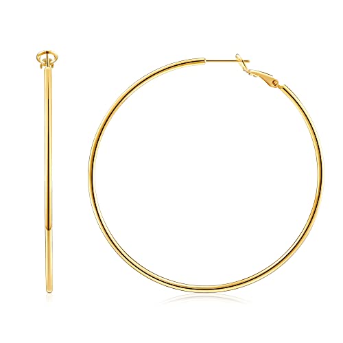 Gacimy Gold Hoop Earrings for Women 14K Gold Plated, 925 Sterling Silver Post Hypoallergenic Earrings Hoops for Women - color: Gold, size: 60mm