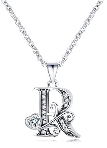 S925 Sterling Silver Initial Letter Necklaces for Women Dainty Letter Chain Necklace for Women Personalized Jewelry Gifts - style: R