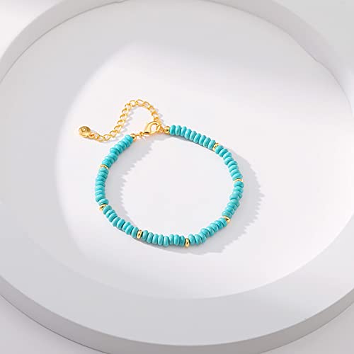 Dainty Gold Bracelets for Women, 18 Gold Plated Adjustable Evil Eye/Butterfly/Beaded/Pearl/Heart/Turquoise Handmade Bracelet for Women - style: Turquoise