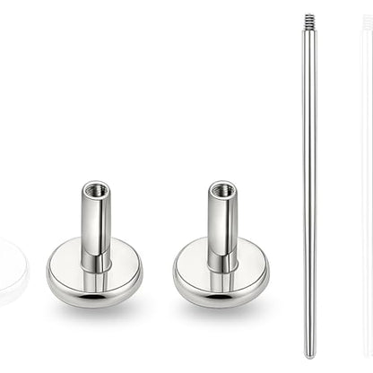 limerencia 16G/18G Hypoallergenic Internal Threaded Titanium Bar Post Replacement,Flat Back Stud Earrings Post Medusa Helix Couch Labret Bar for Women Men Sensitive Ears(A Pair) - color: silver tone, size: 16G-5mm