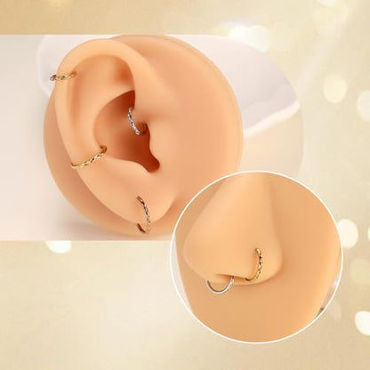 FUNLMO 16G 18G Nose Ring Hoop Septum Ring Helix Tragus Conch Rook Daith Lip Piercing Jewelry Cartilage Earring 316L Surgical Steel - color: Silver