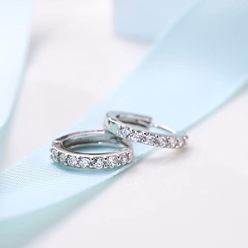 Cubic Zirconia Pave Cz Hoop Earrings Huggie Tiny Mini Small for Cartilage Sterling Silver Gold Plated 11mm 9mm 8mm 7mm Hoop Earrings - style: Silver-7mm Inner Diameter