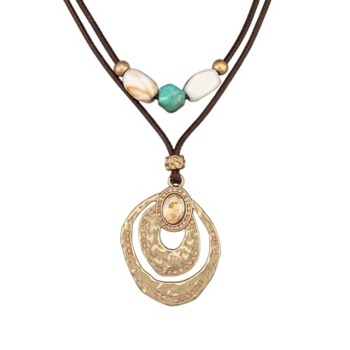 Bohemian Necklaces for Women Long Leather Necklace with Large Pendant Chunky Boho Hippie Jewelry Pendant Chocker Necklace - style: Big Chunky Boho Necklace