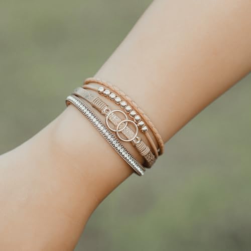 Chunky Boho Leather Wrap Bracelets Cowgirl Beaded Circle Western Jewelry | Stackable Infinity Layered Bohemian Magnetic Clasp Cuff Statement Fashion Colorful Country Hippie Outfits for Women Trendy - color: Brown