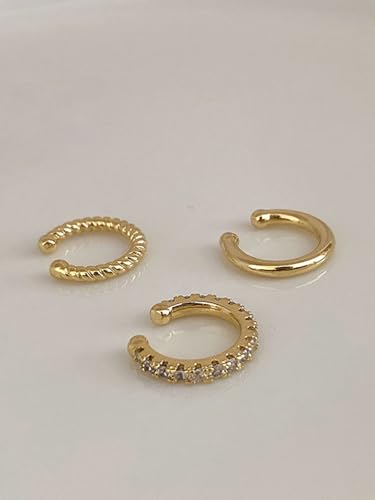Longita Ear Cuff Earrings for Women non Piercing Ear Hoop Earrings Stainless Steel Clip On Cartilage Earring Huggie Dainty Minimal Crossed Conch Piercing Sparkling Jewelry Silver Rose Gold - color: B1- 3pcs gold set
