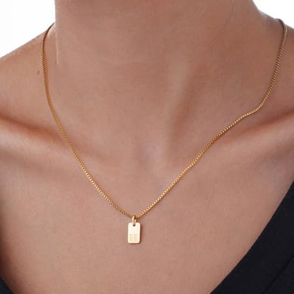 Gold Plated Square Initial Necklace Waterproof A-Z Letter Pendant on Thin Chain - Dainty, Stackable Jewelry for Women - color: Golden-H, size: F