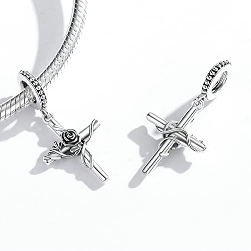 Animal Charms for Bracelets 925 Sterling Silver Bead Charms Bee Butterfly Fox Charm Fits Bracelets and Necklaces Cute Charms for Women - color: Cross
