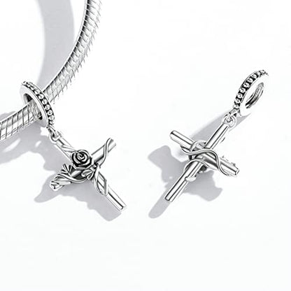 Animal Charms for Bracelets 925 Sterling Silver Bead Charms Bee Butterfly Fox Charm Fits Bracelets and Necklaces Cute Charms for Women - color: Cross