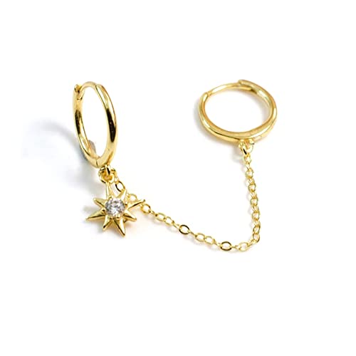Dainty Star Burst Tassel Dangle Hoop Earring Cubic Zirconia Crystal Cartilage Climber Hugggie Hoops Earring Stars Drop Long Chain Crawler Wrap Cuffs Fashion Jewelry Gifts for Women Daughter