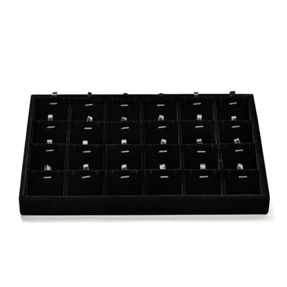 Black Velvet 24 Grid Removable Insert Jewelry Necklace Display Tray | Soft black velvet 24-grid tray with removable insert, customizable jewelry storage for home vanity, retail & holiday gifting - size: 24 Grid with Insert