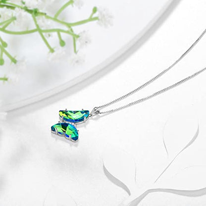 Aurora Tears Butterfly Necklace Earrings Ring Bracelet - Women 925 Sterling Silver Animal Butterflies Birthstone Pendant Crystal Wedding Birthday Jewelry - color: pendant-E.May