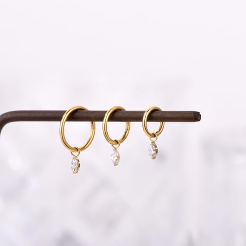 Ourania 16G Gold Stainless Steel Zircon Dangle Huggie Hoop Rook Piercing Helix Hoop Earring Tragus Hoop Cartilage Piercing for Women - color: Eyes Gold 2PCS, size: 1.2*6mm 2pcs
