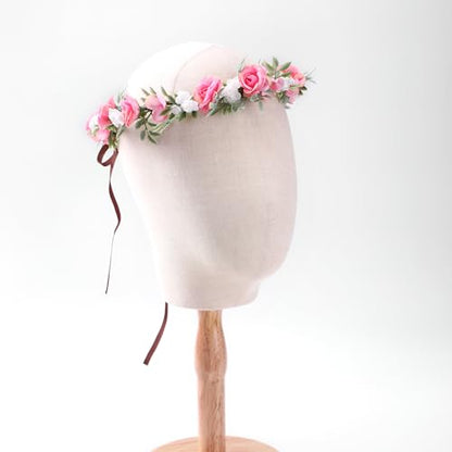 Fairy Pink Flower Crown Headband, Rose Floral Headpiece | Adjustable, Fairy Flower Crown, Women Girls, Renaissance Birthday Wedding Party Photo Props - color: Pink