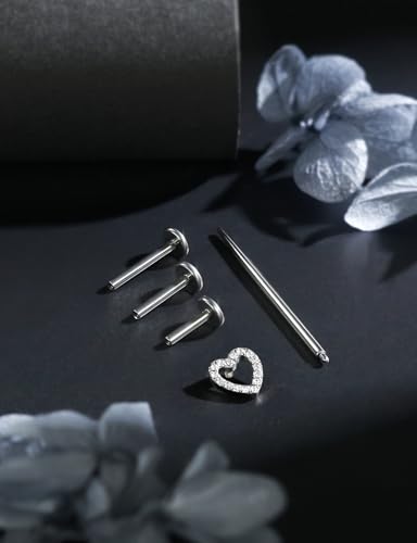 16G Astm F136 Titanium Internal Thread Flat Back Earrings Nose Studs Tragus Forward Helix Conch Cartilage Lobe Earrings Stud Medusa Labret Monroe Lip Ring Piercing Jewelry For Women Men - size: 16G--Style B-CZ