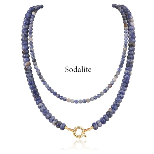 CASDAN 2Pcs Natural Gemstone Beaded Choker Necklaces for Women | Boho Colorful Beads Choker,Natural Stone Surfer Beach Necklaces,Handmade Summer Jewelry,Charm Trendy Necklaces - color: Dark blue