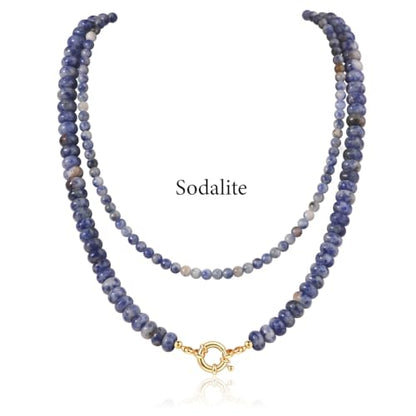 CASDAN 2Pcs Natural Gemstone Beaded Choker Necklaces for Women | Boho Colorful Beads Choker,Natural Stone Surfer Beach Necklaces,Handmade Summer Jewelry,Charm Trendy Necklaces - color: Dark blue