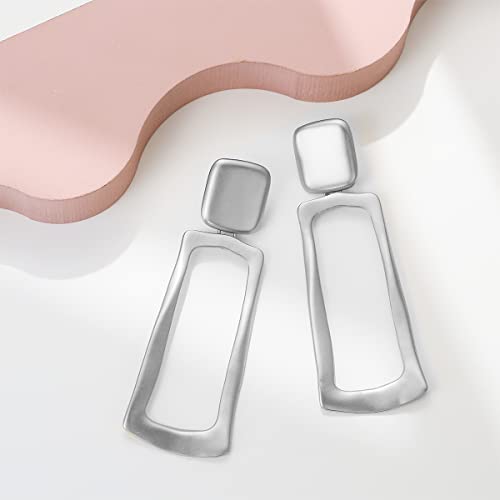 Matte Gold Silver Geometry Clip On Earrings for Women Retro Drop Clip Earrings for Women - style: silver rectangle