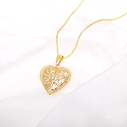 Paialco Heart Shaped Locket Pendant Necklace for Women - color: Yellow-Tree