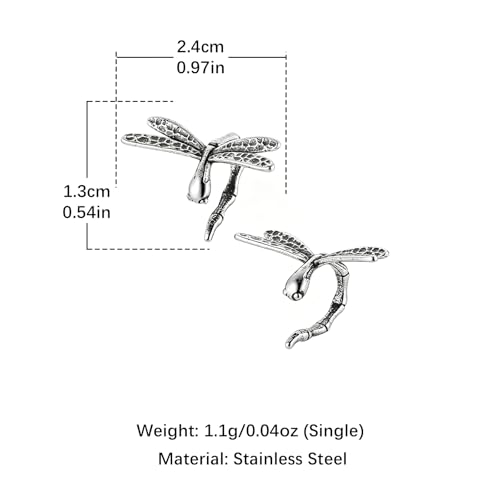 HZMAN Dragonfly Ear Cuff for Men Women, Stainless Steel Non-Piercing Ear Wrap, Vintage Gothic Insect Statement Earring, No Piercing Required, Fixed Non-Adjustable Design