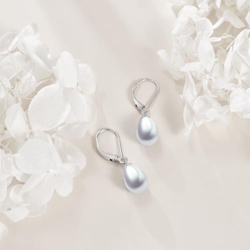 925 Sterling Silver Pearl Leverback Earrings Dangle Drop Jewelry Gifts for Women - style: Teardrop White Pearl