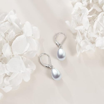 925 Sterling Silver Pearl Leverback Earrings Dangle Drop Jewelry Gifts for Women - style: Teardrop White Pearl