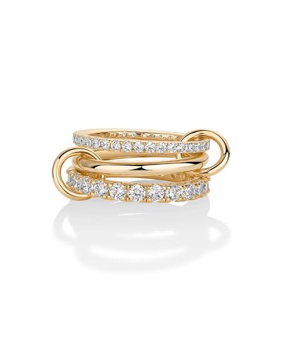 PAVOI 14K Gold Plated Interlocking Ring for Women - Chunky Connected Bands Interlock Stackable Rings for Women - Trendy Cubic Zirconia Two Tone Interlocked Multi-Band Statement Jewelry - style: Triple bands plain & CZ - Yellow Gold